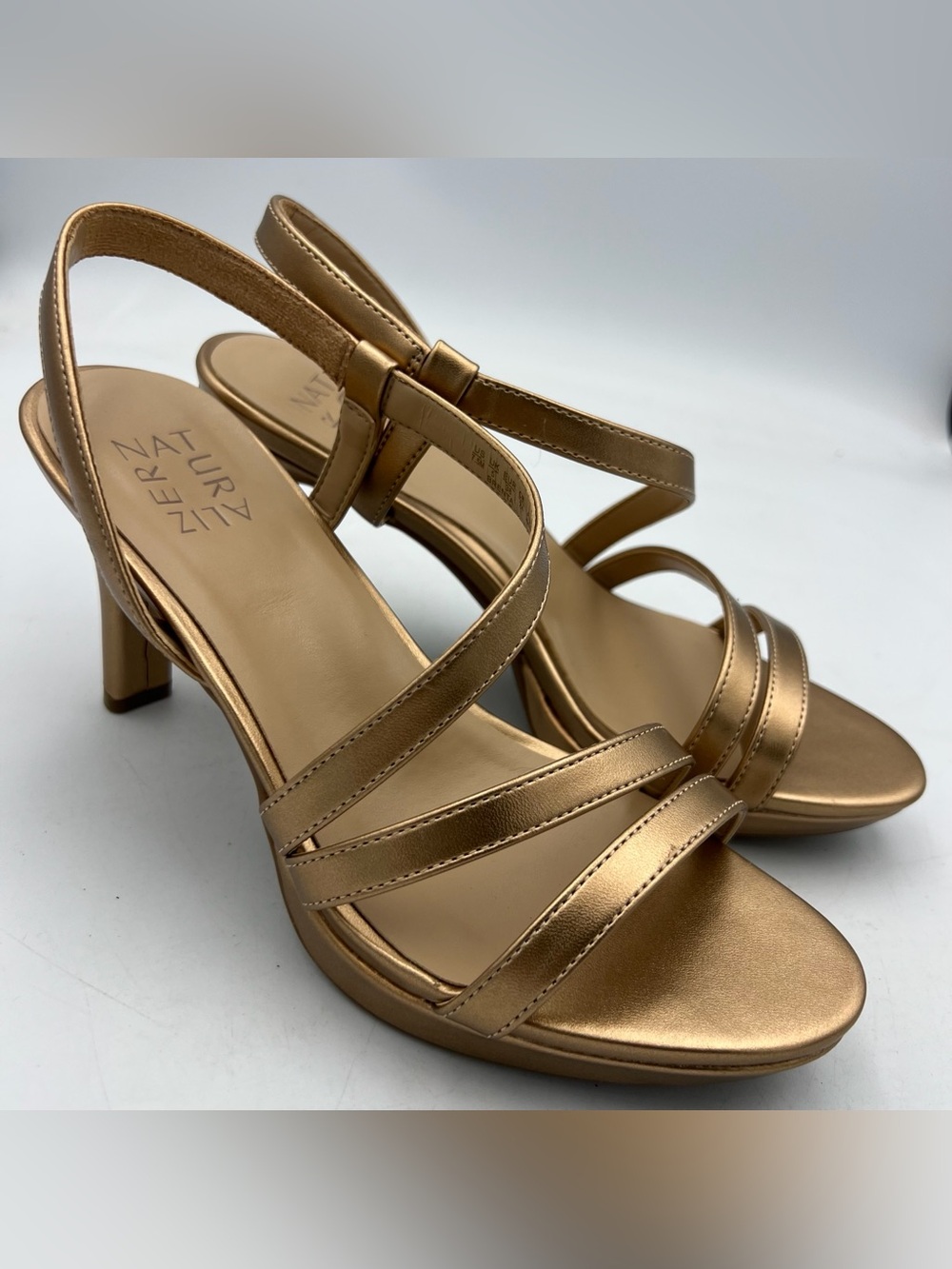 Naturalizer Brenta Bronze Pearl Slingback Vegan Ankle Strap Heels US 7.5M NEW